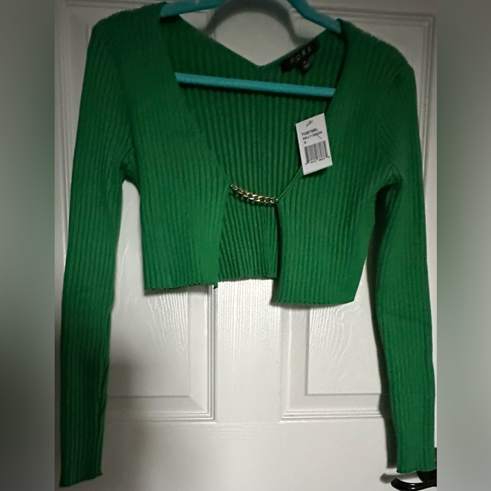 ‼️RARE‼️🎸FORE🎸🔥NWT🔥Chain Rib Knit Cropped Sweater—S - Picture 16 of 16